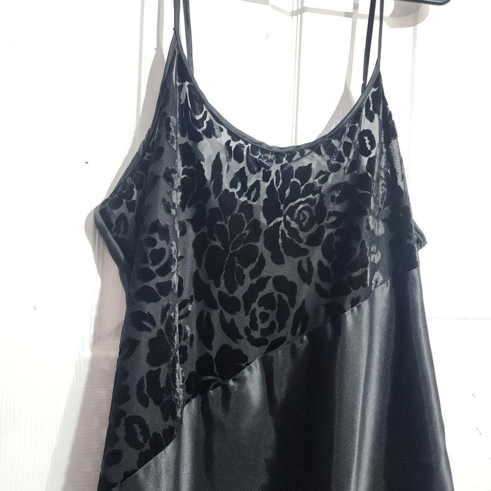 Vintage 90s Black Satin Floral Burnout Whimsigoth Slip Dress - Picture 4 of 5